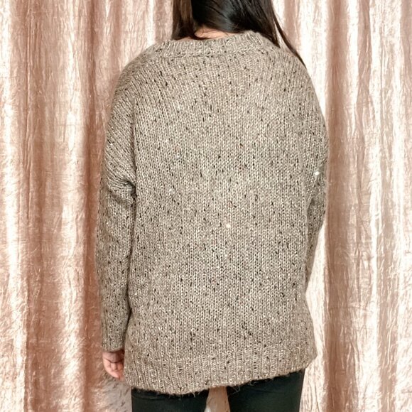Zara Brown Sequined V-Neck High-Low Sweater - Picture 3 of 9